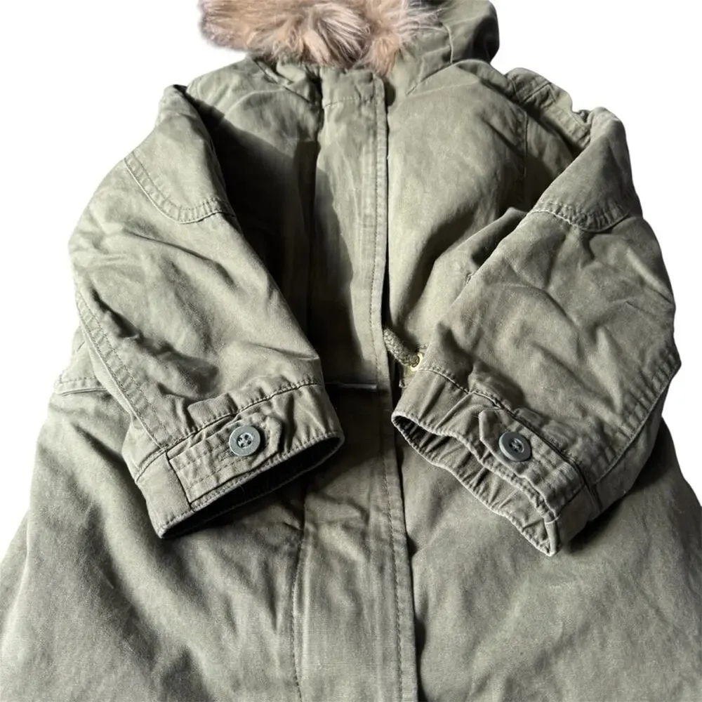 Gap Kids’ 3 in 1 Army Green Hooded Parka Jacket Faux Fur Liner Hood Trim Size 5